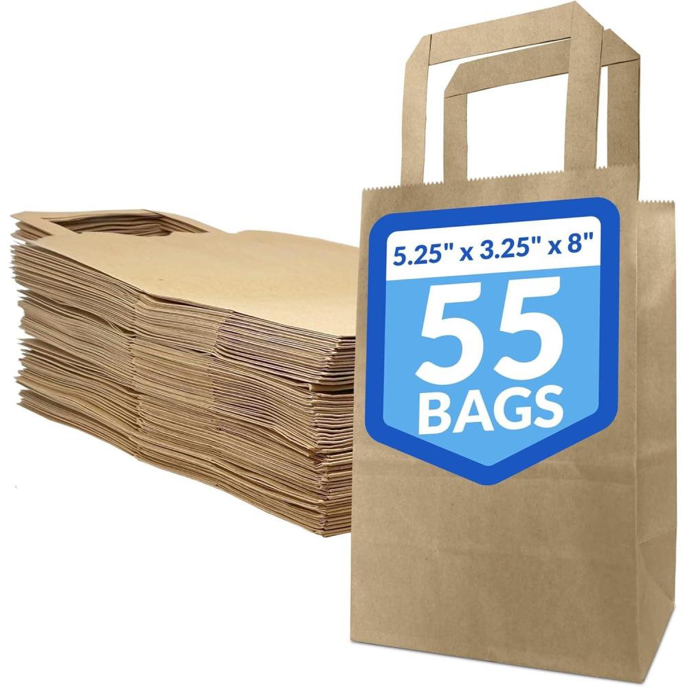 image:imageReli 525x325x8 in Small Paper Bags with Handles 55 Pack Kraft Brown Paper Bags with Flat Handles Ideal for Gifts Retail Shopping Merchandise Crafts