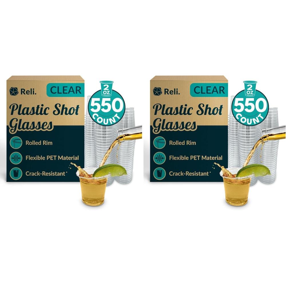 image:imageReli 550 Count 2 oz Plastic Shot Glasses Disposable Clear Jello Shot Cups Mini Plastic Cups for Party Sauces Samples BPA Free Shatterproof 1oz Mini Glasses Disposable2 oz 550 Count Pack of 2