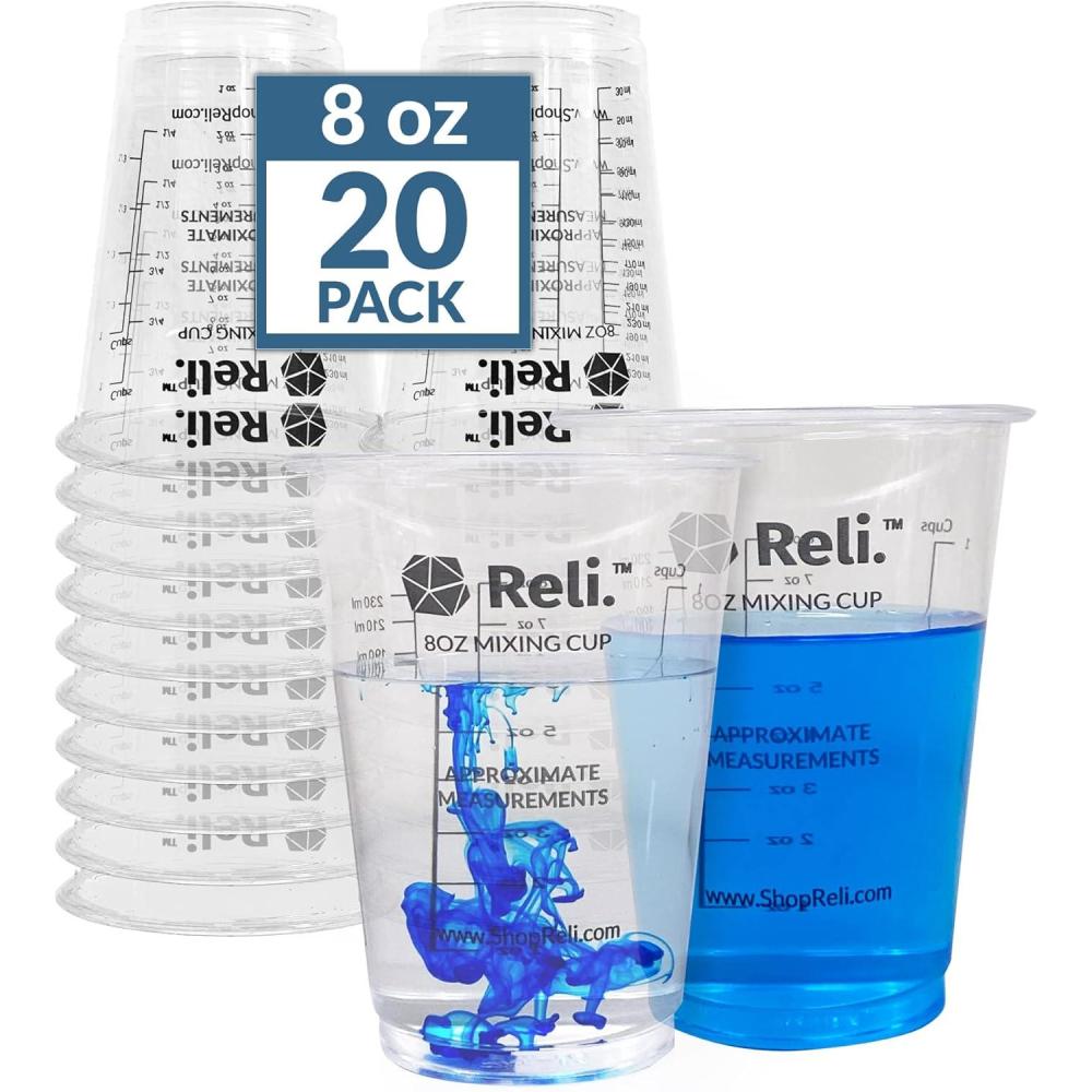image:imageReli 8 oz Paint Mixing CupResin Mixing 20 Pcs Disposable Measuring Cups Clear Plastic Measures Use for Paint Epoxy Resin Pigments 8oz