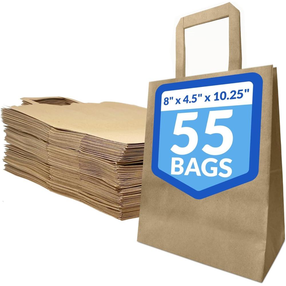 image:imageReli 8x45x1025 in Brown Paper Bags with Handles 55 Pack Kraft Brown Paper Bags with Flat Handles Ideal for Gifts Retail Shopping Merchandise Crafts