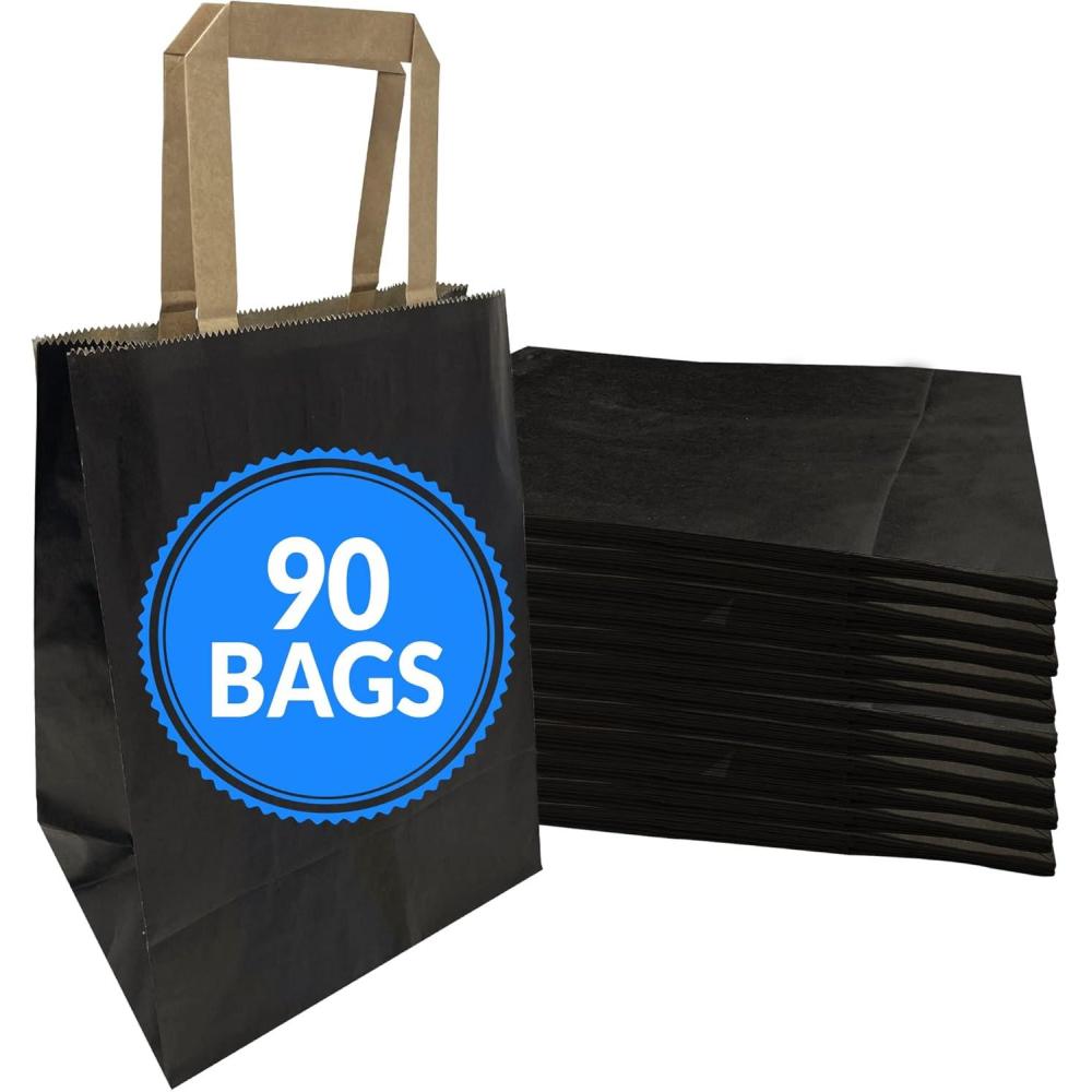 image:imageReli 90 Pack 8x45x1025 Black Paper Bags wHandles Small Gift BagsShopping Bags Gifts Shopping Retail Party Favors