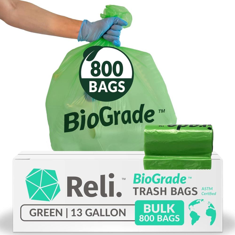 image:imageReli Biodegradable 13 Gallon Trash Bags  800 Count Bulk  ASTM D6954  Green  EcoFriendly  Oxobiodegradable Under Certain Conditions See Product Description1 Count Pack of 800