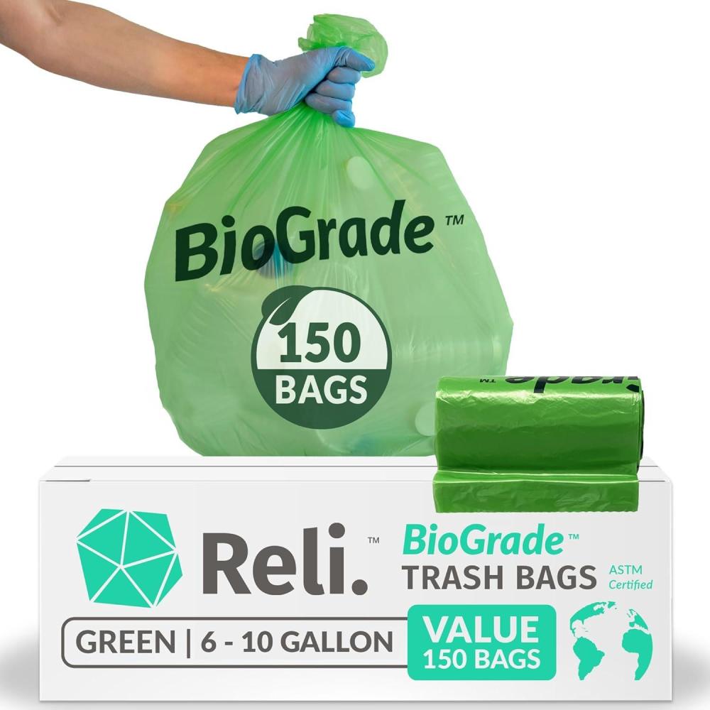 image:imageReli Biodegradable 610 Gallon Trash Bags 150 Count ASTM D6954 Green EcoFriendly Oxobiodegradable Under Certain Conditions See Product Description