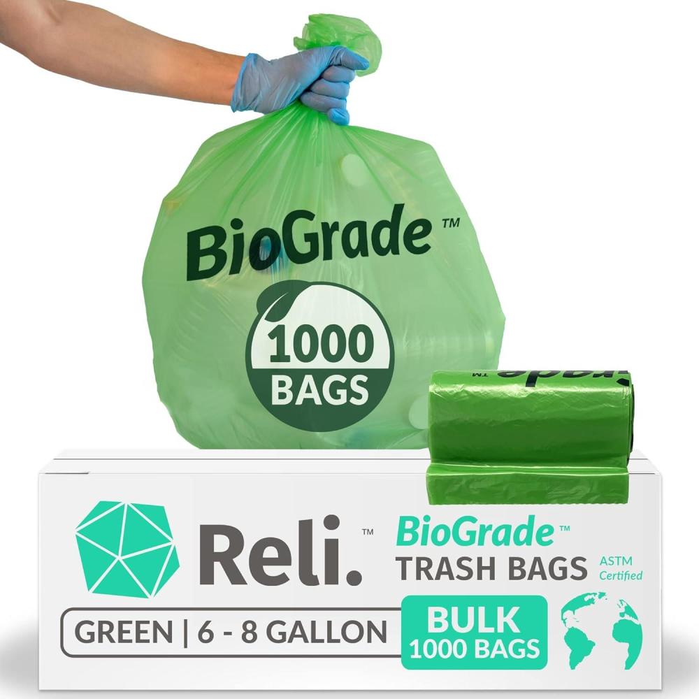 image:imageReli Biodegradable 68 Gallon Trash Bags 1000 Count Bulk ASTM D6954 Green EcoFriendly Oxobiodegradable Under Certain Conditions See Product Description