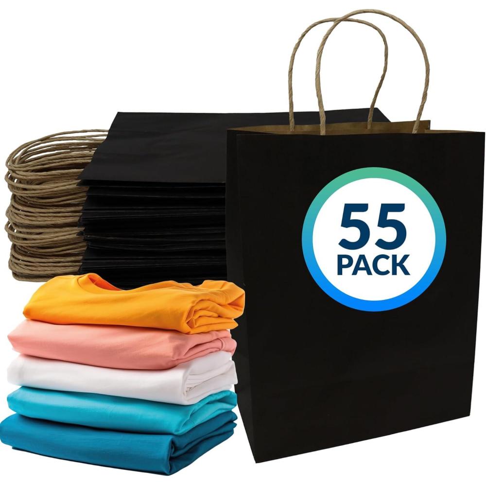 image:imageReli Black Paper Bags 55 Pack 8 x 45 x 1025 Black Gift Bags with Handles Kraft Paper MultiPurpose for Shopping Retail Small Gifts Takeout DIY Party Favors