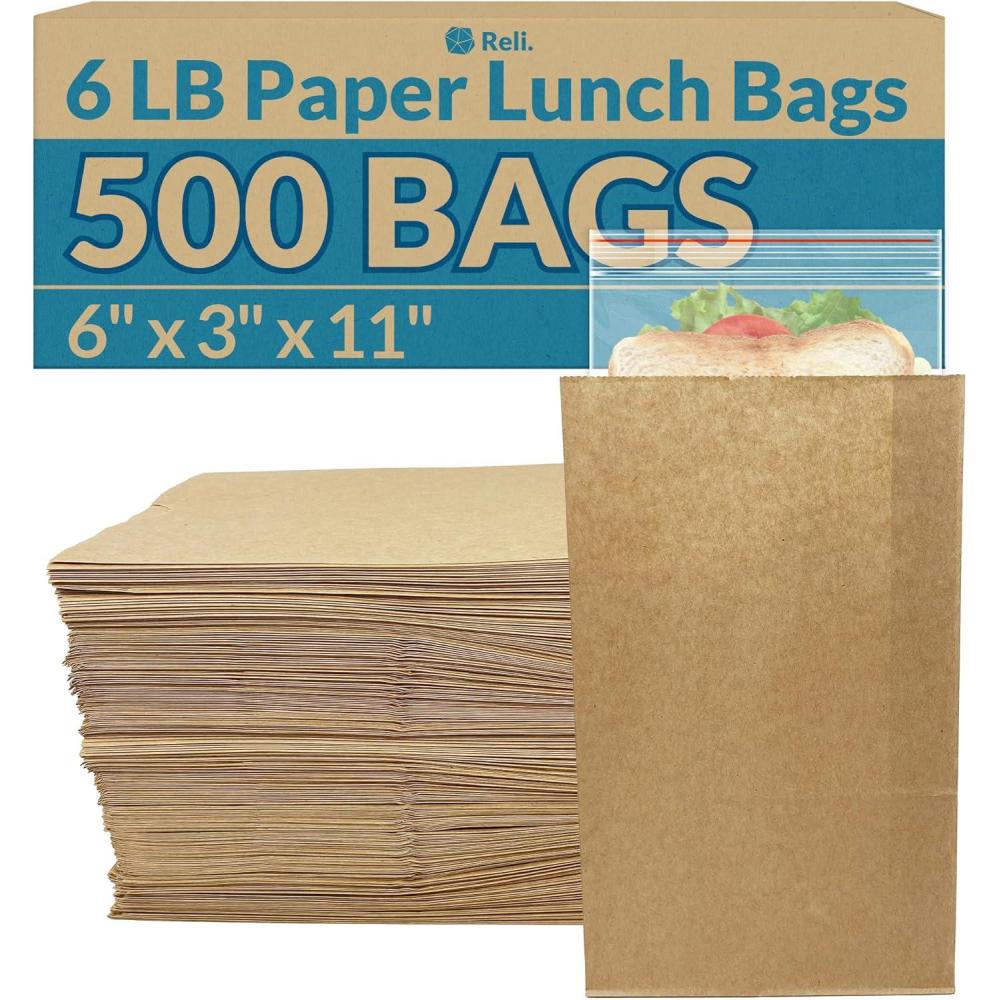 image:imageReli Brown Paper Bags 500 Count Paper Lunch Bags Ideal for Small Lunches and Crafts Perfect for Sandwiches and Snacks6 LB Brown 500 Pack