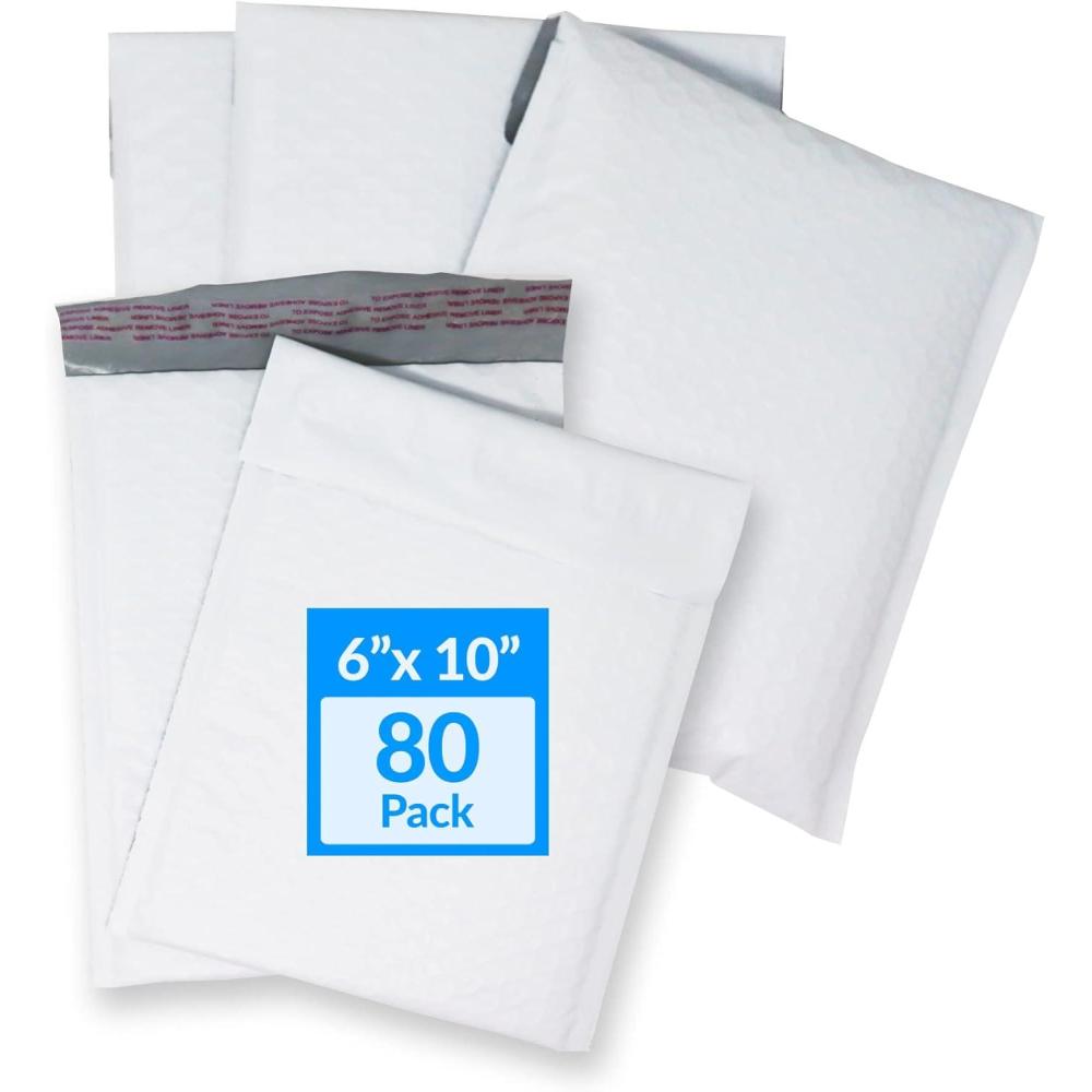 image:imageReli Bubble Mailers 6x10 in 80 Pack Bulk Made in USA White Poly Bubble MailersPadded Mailing Envelopes SelfSealing Polly Envelope Padded for Shipping Packages