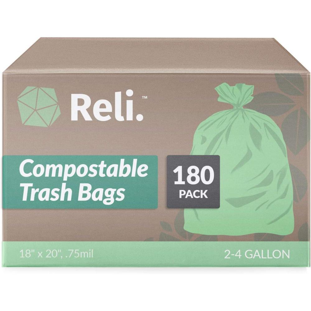 image:imageReli Compostable 4 Gallon Trash Bags 180 Count ASTM D6400 Green EcoFriendly For Compost