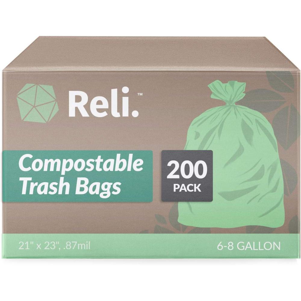 image:imageReli Compostable 68 Gallon Trash Bags 200 Count Bulk ASTM D6400 Green EcoFriendly For Compost