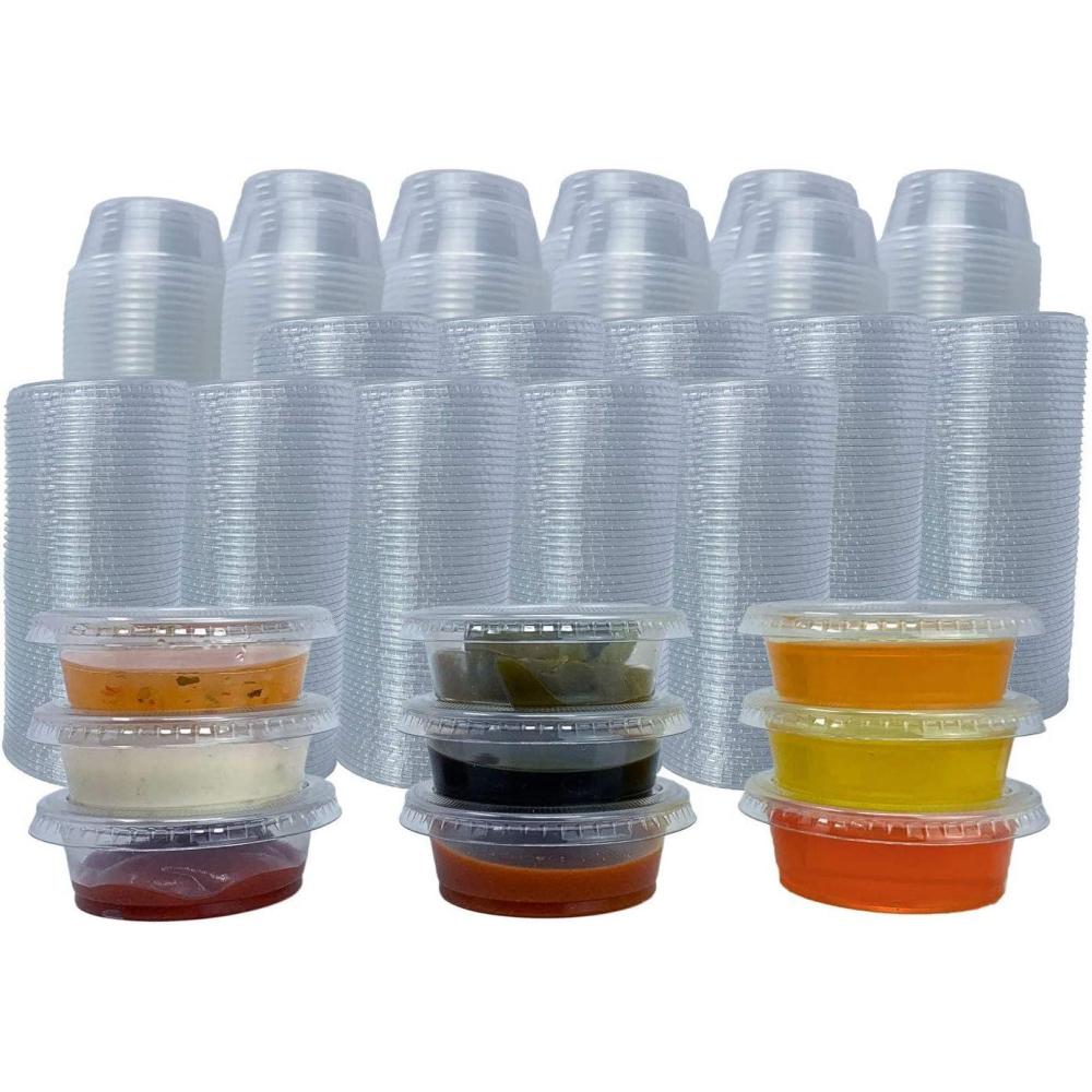 image:imageReli Condiment Cups with Lids 15 oz 500 Sets Bulk Jello Shot CupsPlastic Disposable Portion Cups 1 oz 15oz Capacity PortionSouffle 1oz for Condiments Bulk