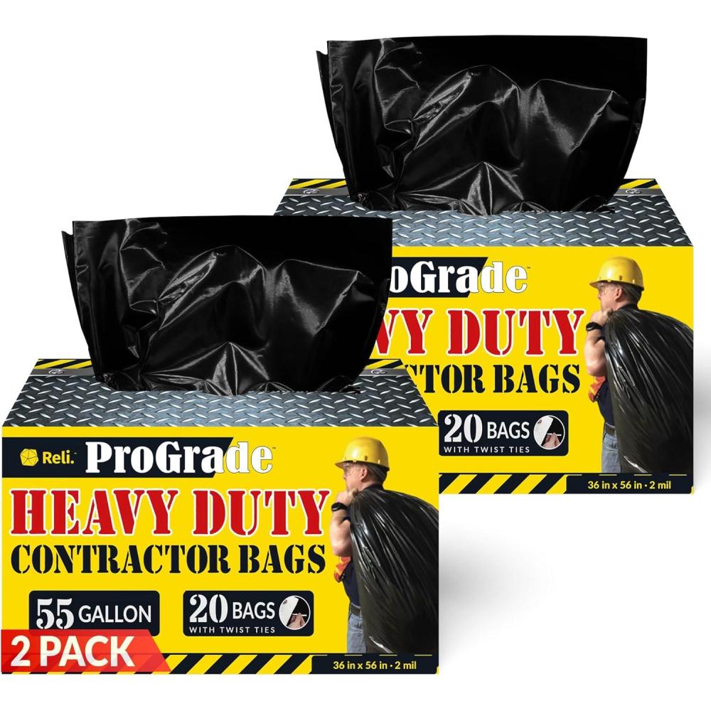 image:imageReli Contractor Garbage Bags 55 Gallon 40 Trash Bags Heavy Duty Black Contractor