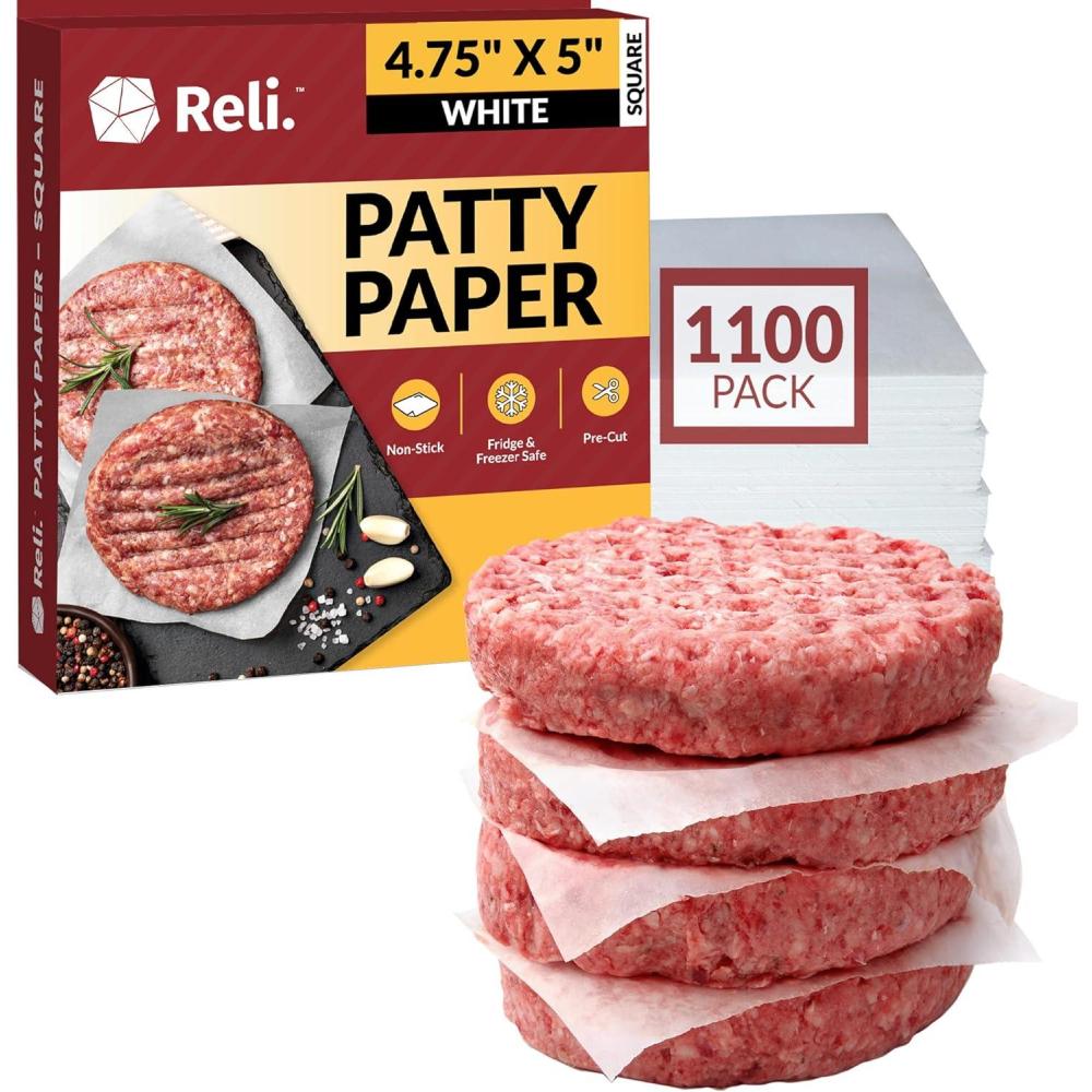 image:imageReli Hamburger Patty Paper 1100 Pack 475 x 5 Square  Wax Paper Squares  Food Grade Patty amp Parchment NonStick Sheets for Burger Press Deli Butcher Meat ResturantGrade