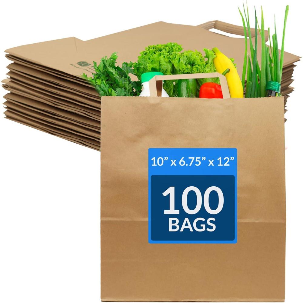 image:imageReli Kraft Paper Bags wHandles 100 Pcs Bulk Large 10x675x12 Brown Paper To GoTake OutRestaurantBags with Handles Shopping Bags Retail Gifts 25 larger than 10x5x131 Count Pack of 100