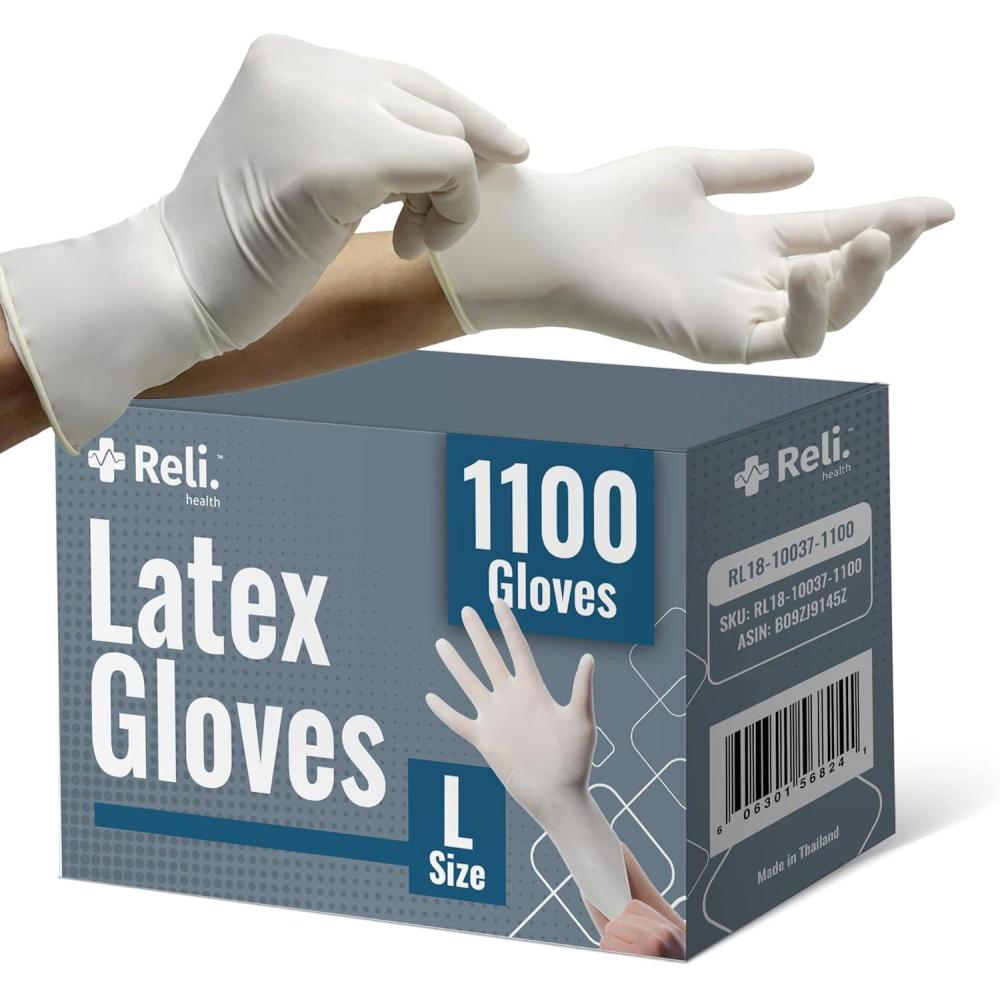 image:imageReli Large White Latex Disposable Gloves PowderFree NonSterile All Purpose Use 1100 Count