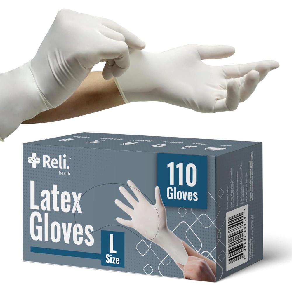 image:imageReli Latex Gloves Large 110 Count  Disposable  PowderFree  White Gloves NonSterile  All Purpose  Cleaning Automotive Cooking Industrial Laboratory  Single Use Large