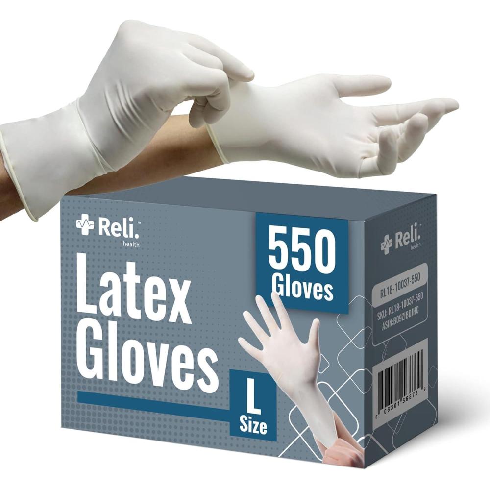 image:imageReli Latex Gloves Large 550 Bulk Pack Disposable PowderFree White Gloves NonSterile All Purpose for Cleaning Automotive Cooking Industrial Laboratory Single Use Large