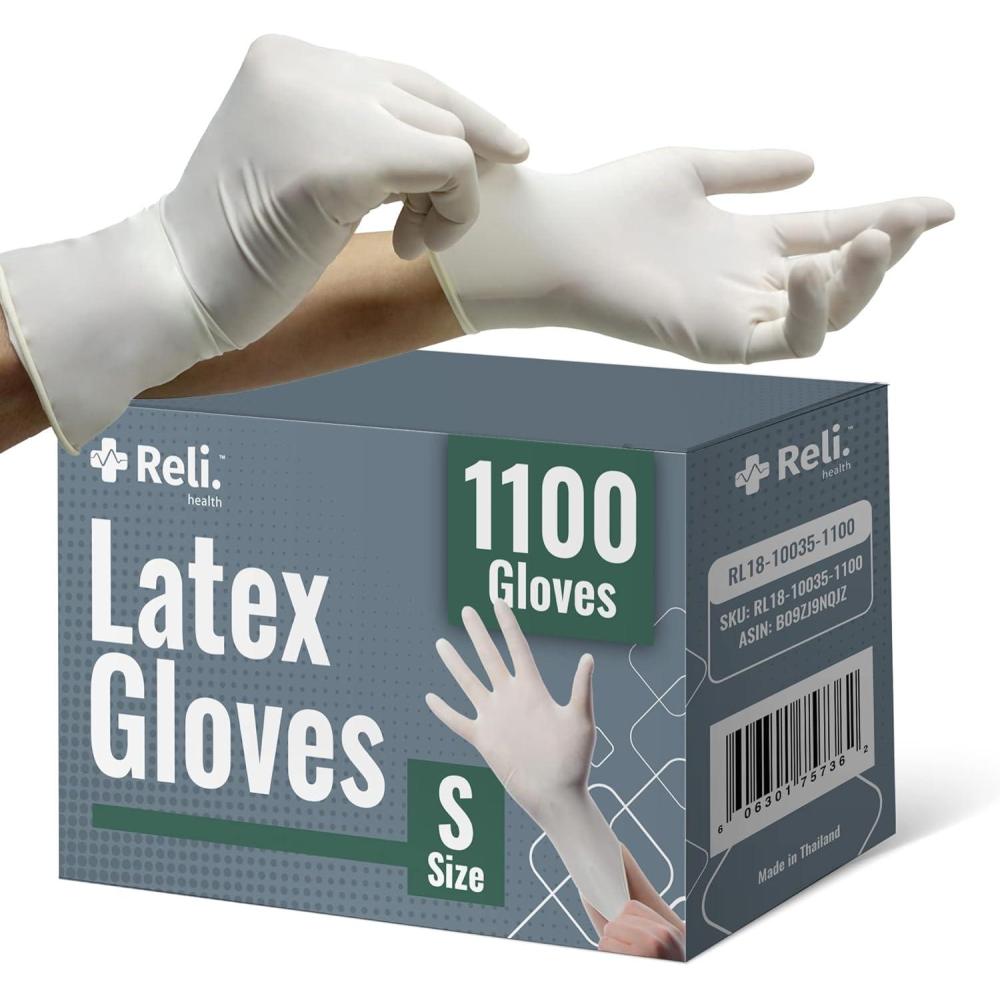 image:imageReli Latex Gloves Small 1100 Bulk Pack Disposable PowderFree White Gloves NonSterile All Purpose for Cleaning Automotive Cooking Industrial Laboratory Single Use Small