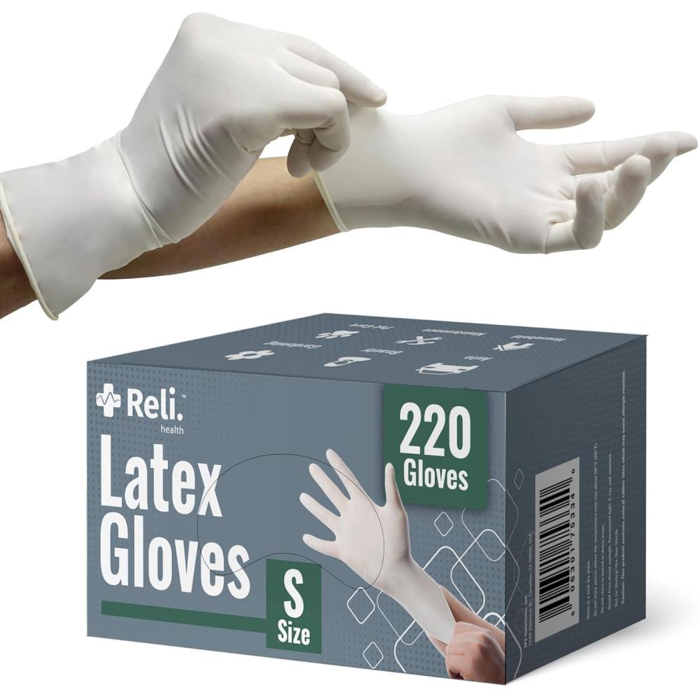 image:imageReli Latex Gloves Small 220 Count Disposable PowderFree White Gloves NonSterile All Purpose Cleaning Automotive Cooking Industrial Laboratory Single Use Small