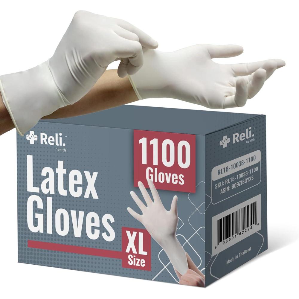 image:imageReli Latex Gloves XLarge 1100 Bulk Pack  Disposable  PowderFree  White Gloves NonSterile  All Purpose  Cleaning Automotive Cooking Industrial Laboratory  Single Use XLarge