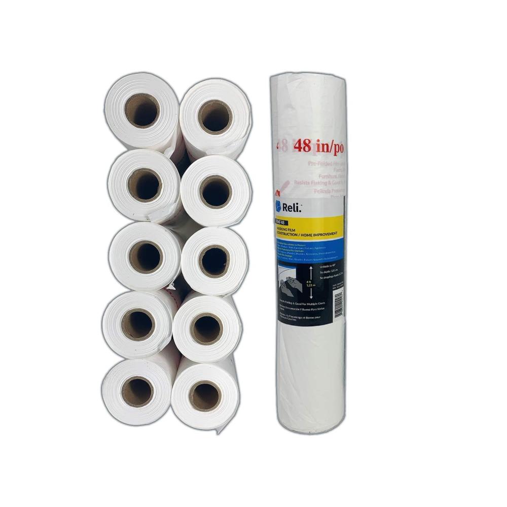 image:imageReli Masking Film 10 Rolls Bulk 180 Foot x 48 Inch Masking Plastic Film for Painting Automotive PreFolded Compatible with HandMasker Plastic in Bulk 10 Pack10