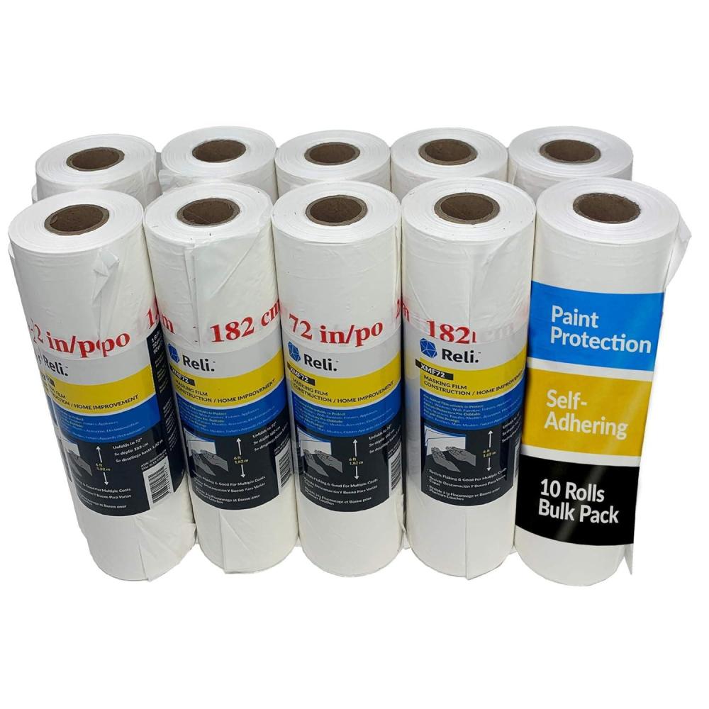 image:imageReli Masking Film 10 Rolls Bulk 90 x 72 Masking Plastic Film for Painting Automotive HandMasker Plastic 10 Pack90 foot length x 72 inch width 10 rolls