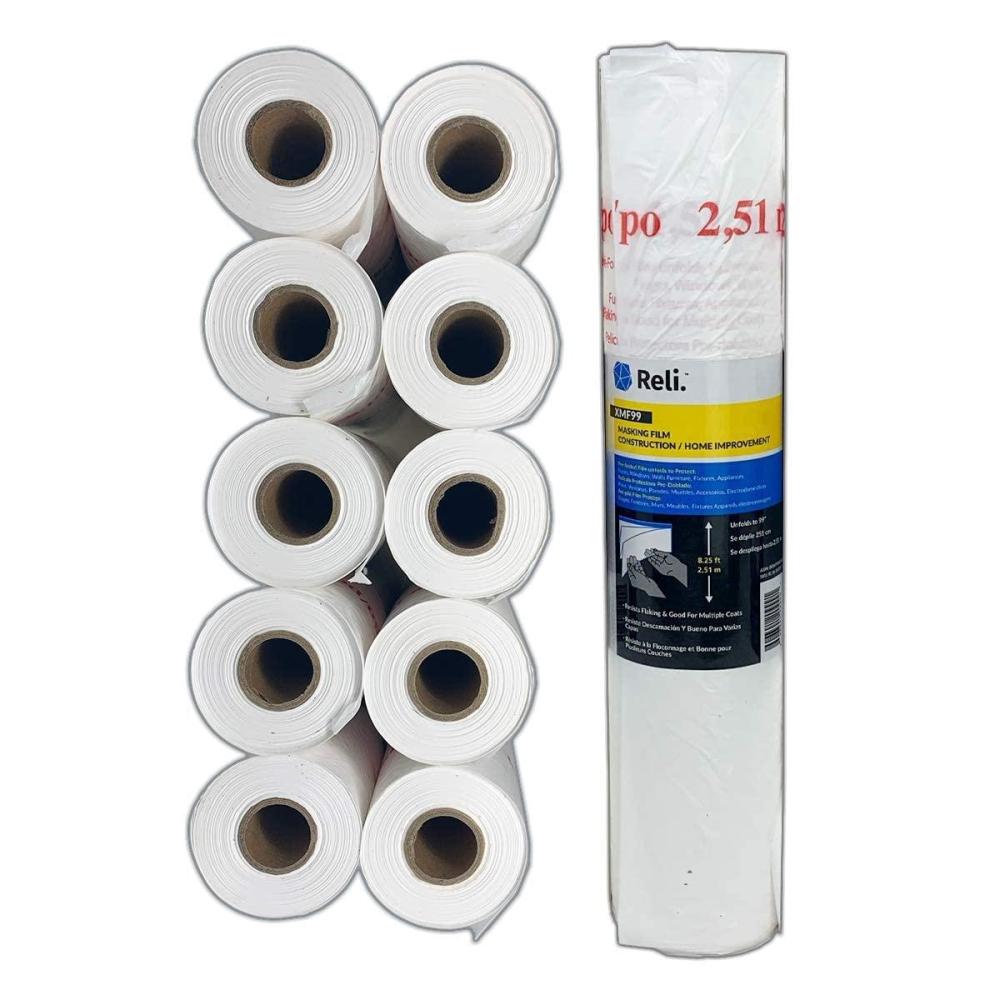image:imageReli Masking Film 10 Rolls Bulk 90 x 72  Masking Plastic Film for Painting Automotive  HandMasker Plastic 10 Pack90 foot length x 99 inch width  10 rolls