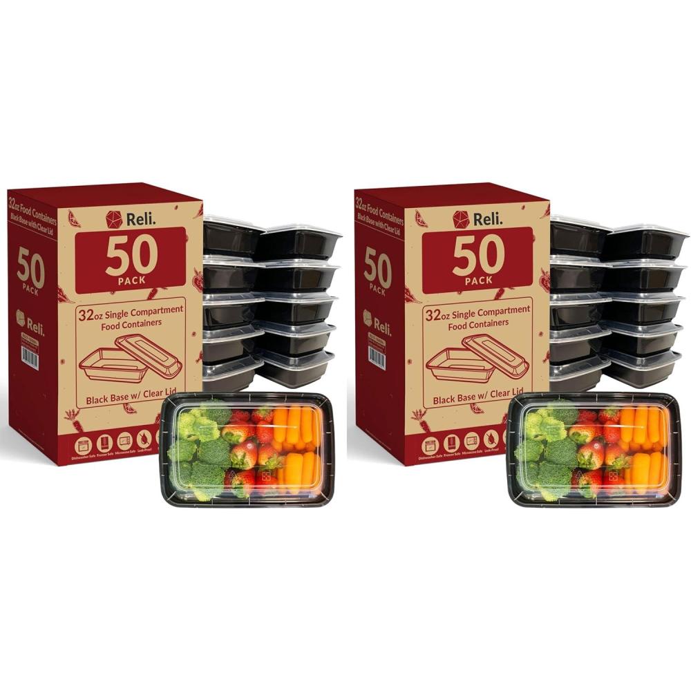 image:imageReli Meal Prep Containers 50 Pack 32 oz 1 Compartment Food Containers with Lids Microwavable Freezer Dishwasher Safe Bento Box32oz Pack of 2