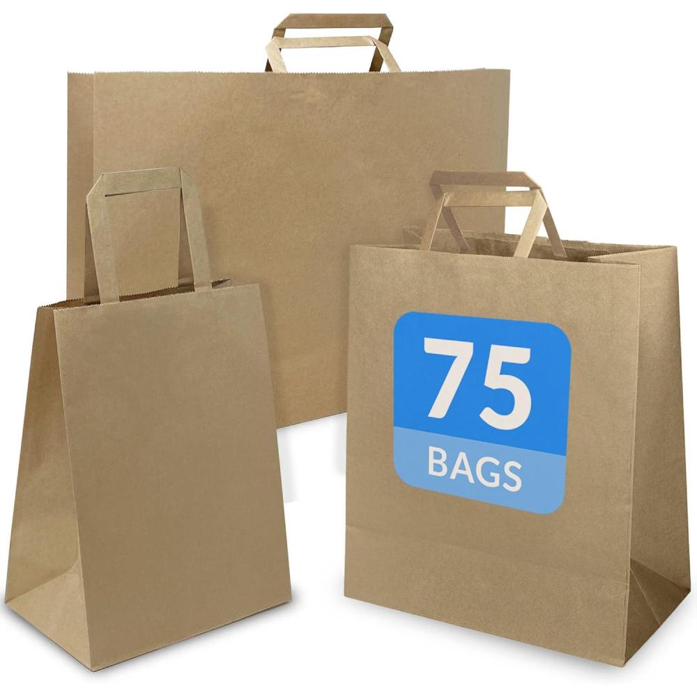 image:imageReli Paper Bags wHandles Kraft Assorted Large Sizes 75 Pcs 25 Each Size Bulk 8x425x1010x5x1316x6x12 Brown Paper Bag Combo Pack Retail BagsShopping Gifts