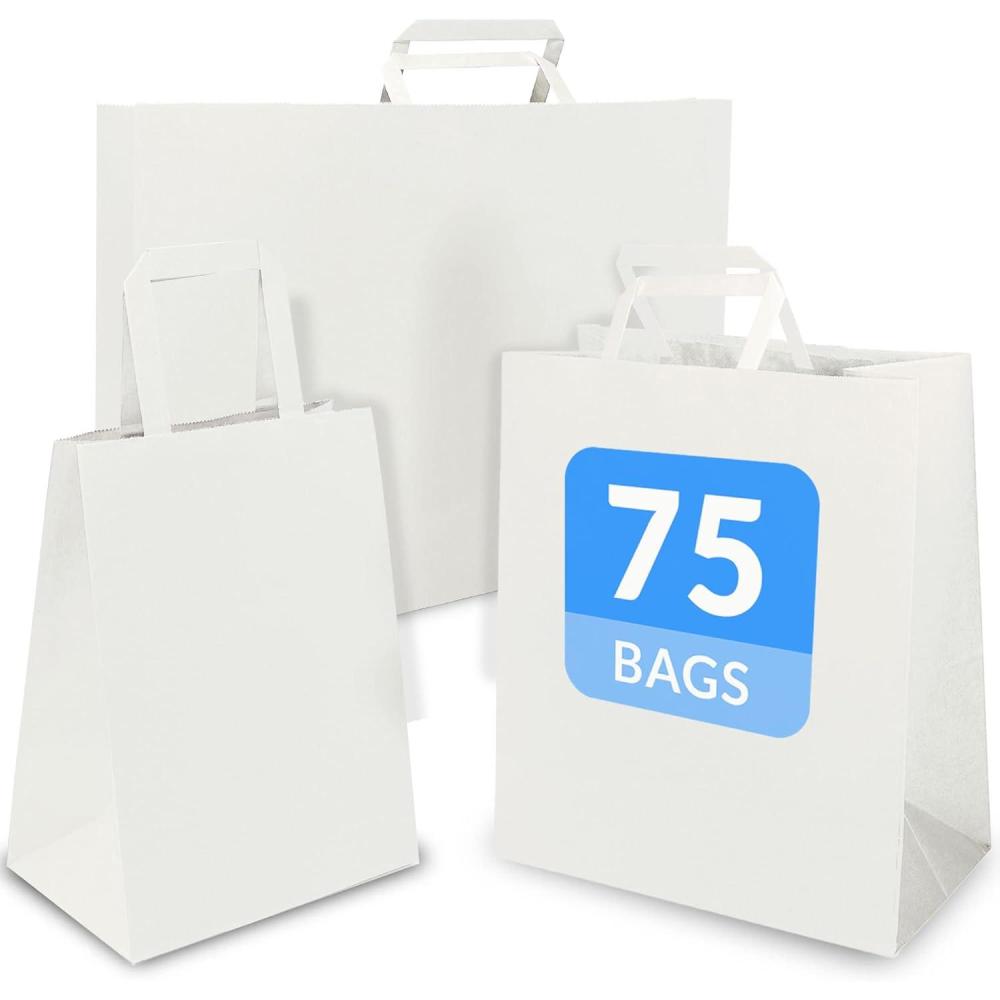 image:imageReli Paper Bags wHandles White Assorted Large Sizes 75 Pcs 25 Each Size Bulk 8x425x1010x5x1316x6x12 White Paper Bag Combo Pack Retail BagsShopping Gifts