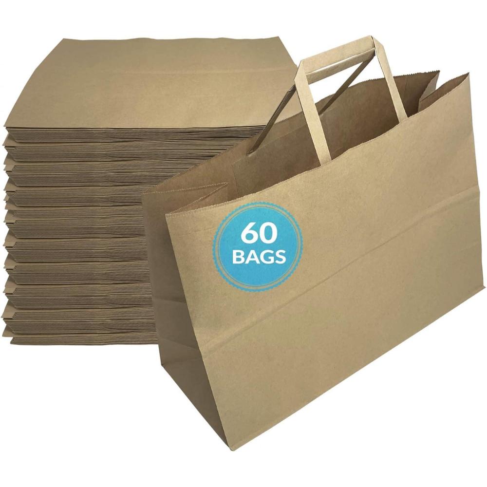 image:imageReli Paper Shopping Bags 60 Pcs Large 16x6x12 Brown Paper Bags with Handles Heavy Duty 68 lbs Basis Kraft With Wide Base Take OutTo Go Retail Shopping Restaurant1 Count Pack of 60
