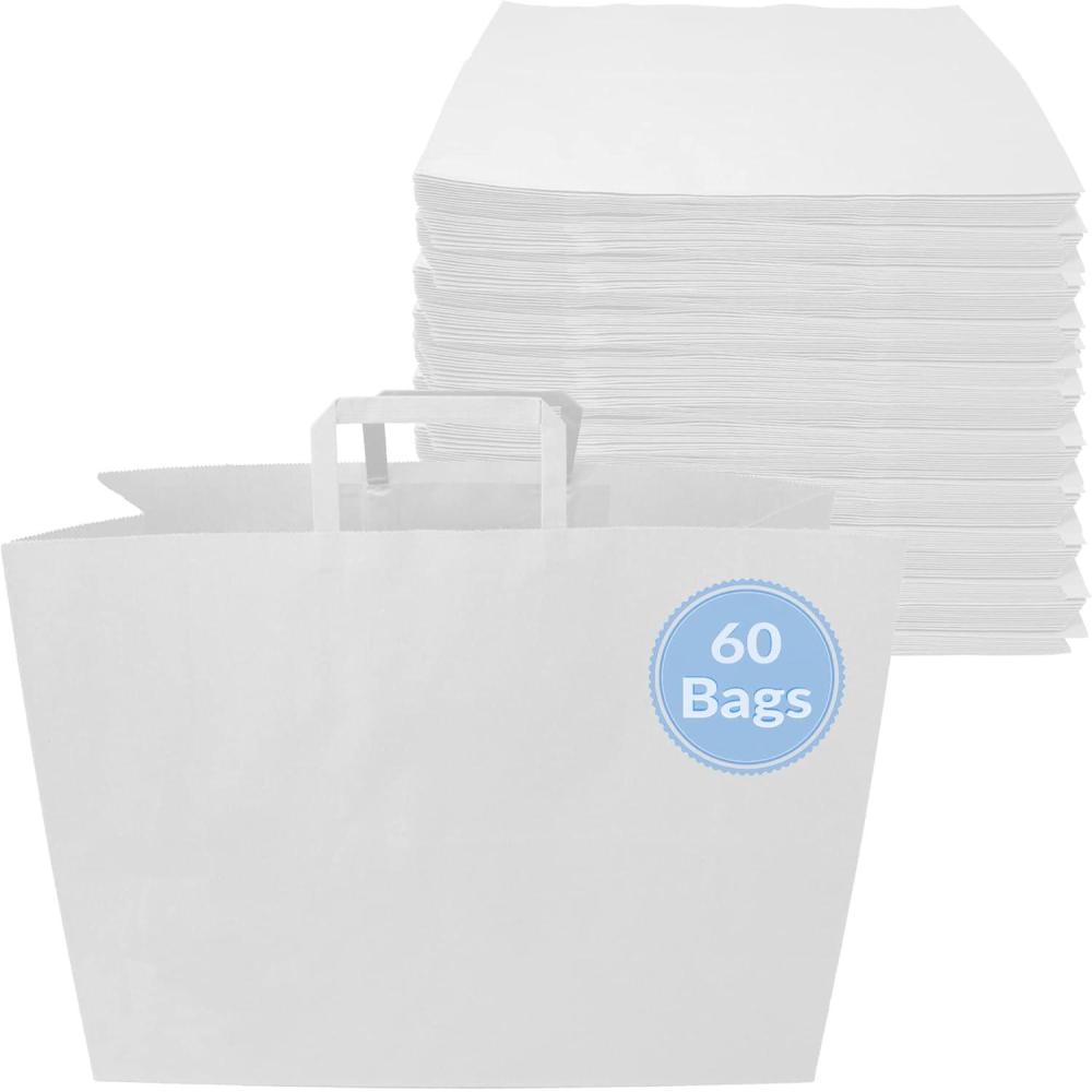 image:imageReli Paper Shopping Bags White 60 Pcs Large 16x6x12 Kraft White Paper Bags with Handles Heavy Duty Large Shopping Take OutTo Go Retail Restaurant