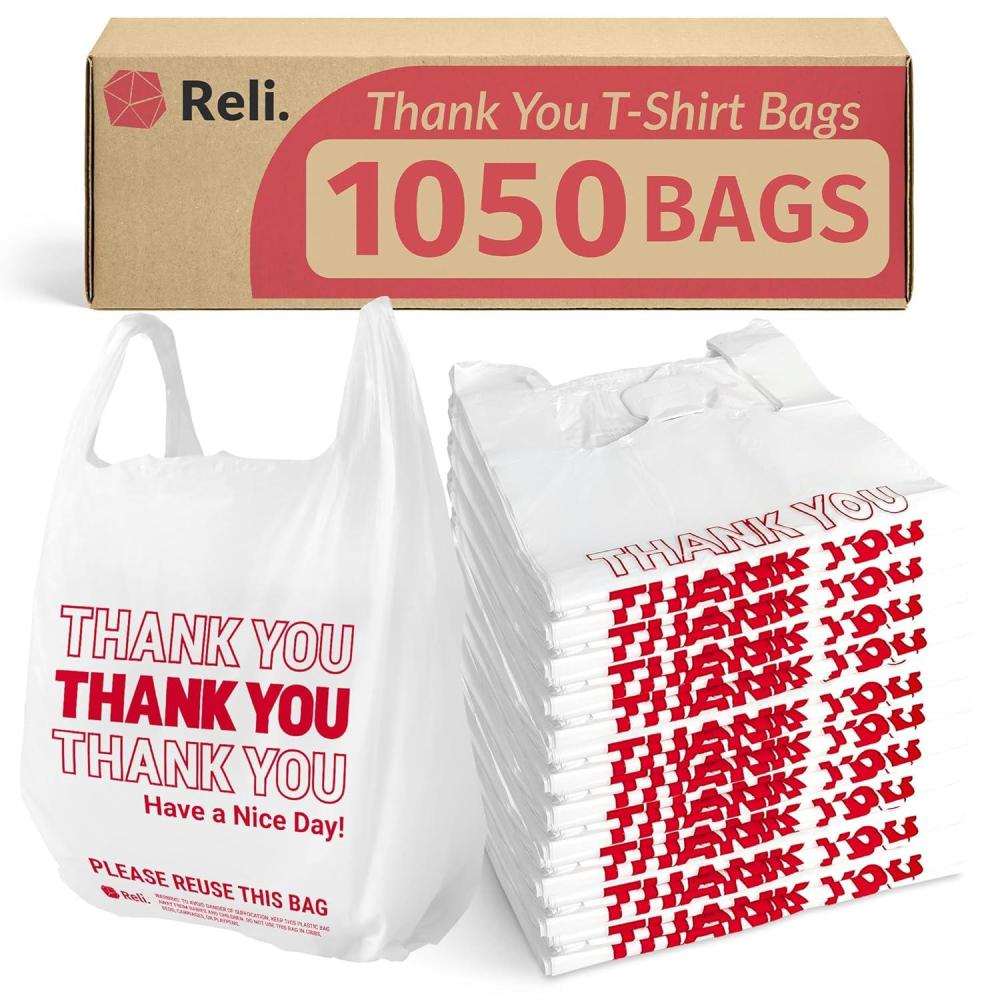 image:imageReli Plastic Bags Thank You 1050 Count White Grocery Bags with Handles Shopping Plastic