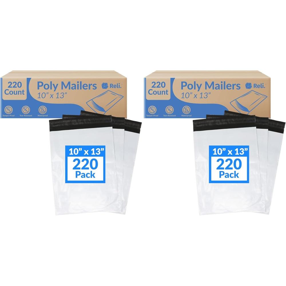 image:imageReli Poly Mailers 10x13  220 Pcs  White  Shipping Envelopes  MailerPackaging Bags for Shipping  NonPadded Polymailers Self Sealing Shipping Bags for Clothing White10x13 Pack of 2