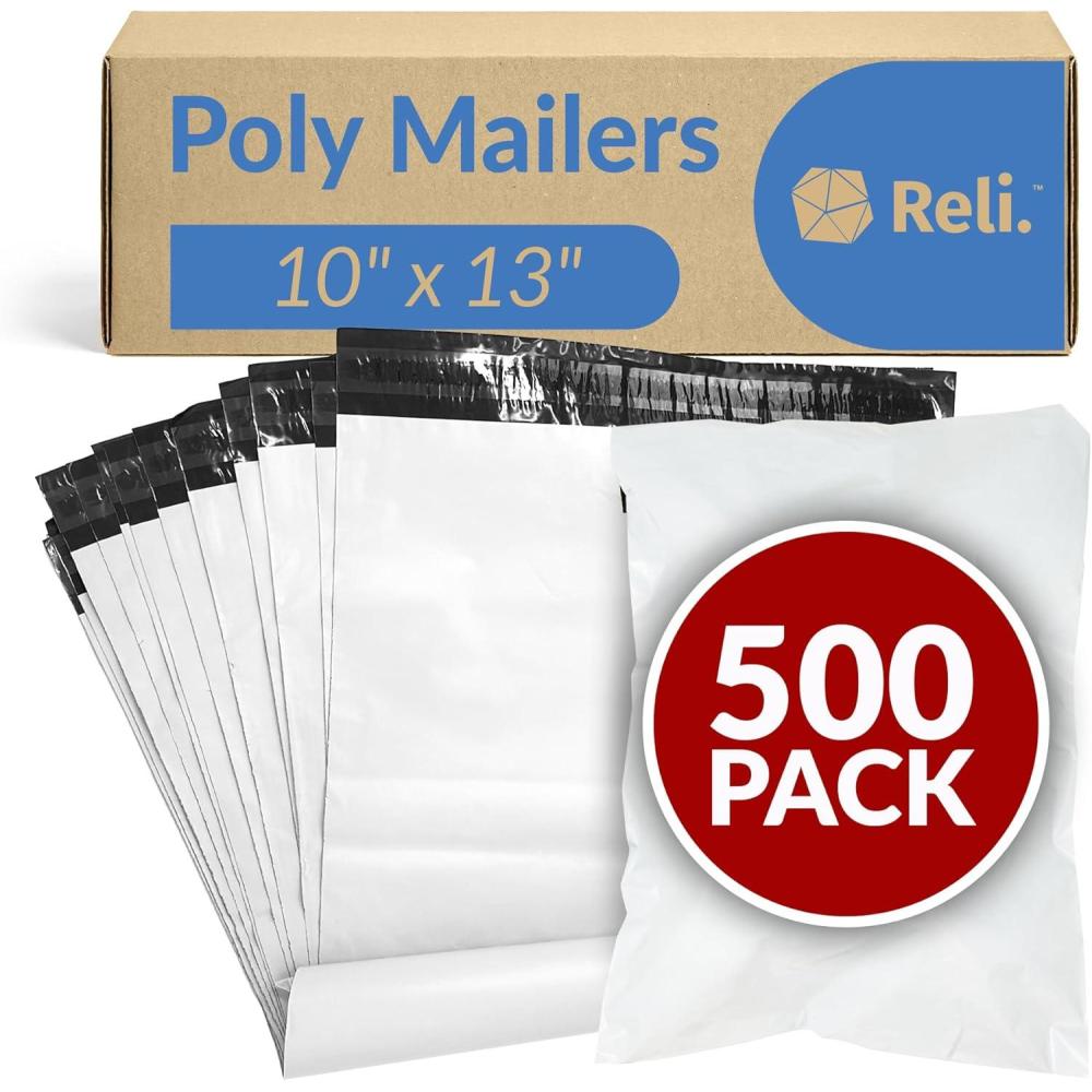 image:imageReli Poly Mailers 10x13  500 Pcs Bulk  Envelopes  White Packaging Bags for Shipping  NonPadded Polymailers Self Sealing Shipping Bags for Clothing Bulk White