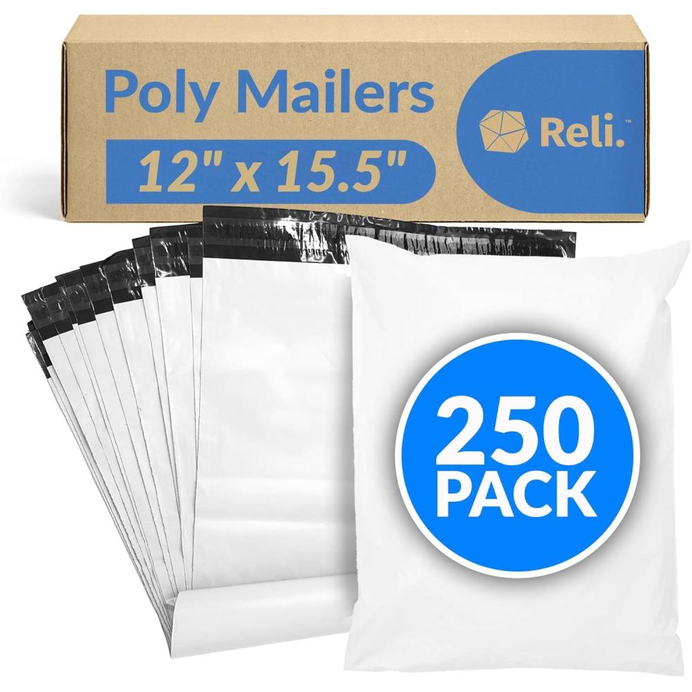 image:imageReli Poly Mailers 12x155 250 Pcs White Shipping BagsShipping Envelopes White MailingPackaging Bags for Shipping NonPadded Polymailers Self Sealing Shipment Bags for ClothingWhite 250 Pcs