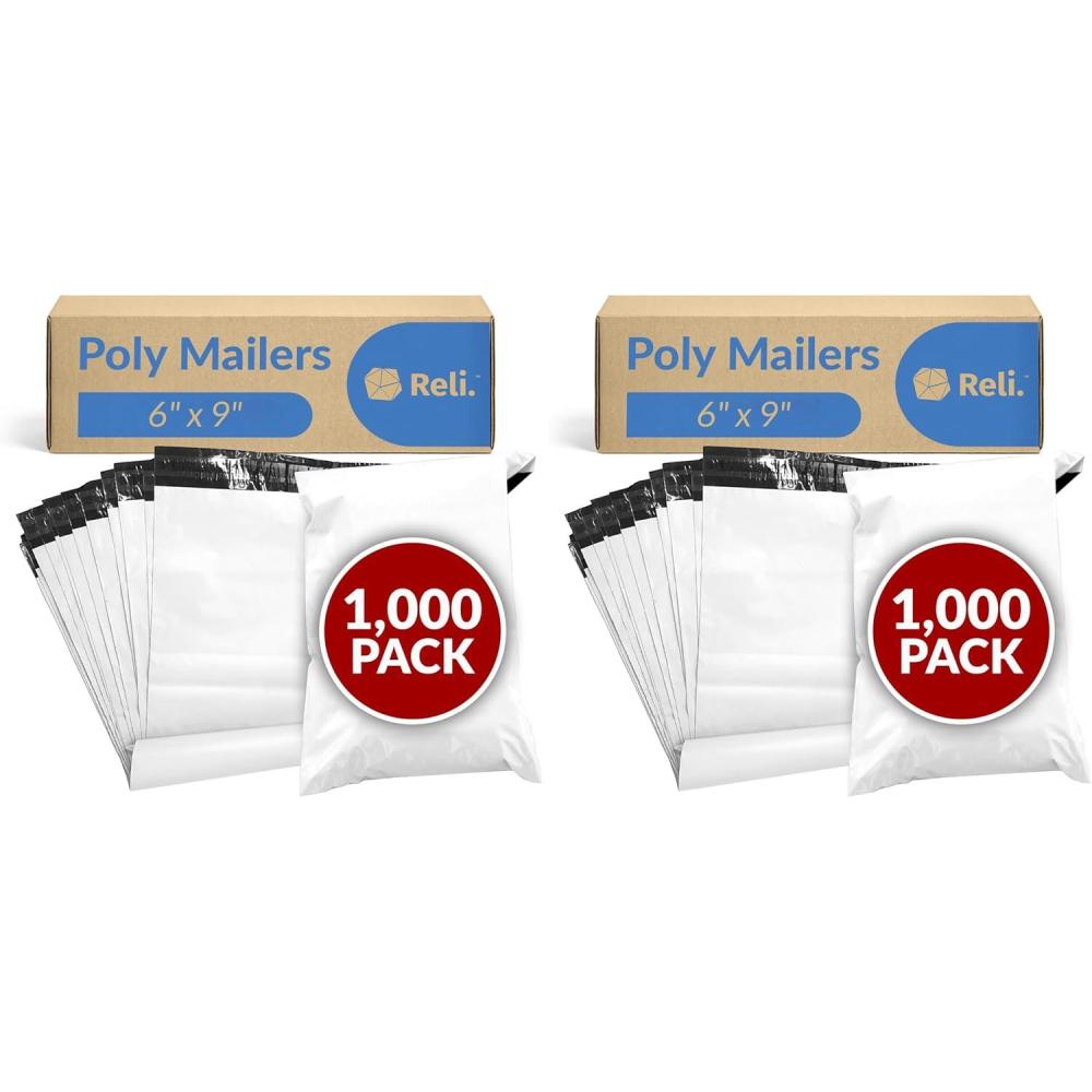 image:imageReli Poly Mailers 6x9  1000 Pcs Bulk  Small Mailing EnvelopesShipping Bags  White Packaging Bags for Shipping  NonPadded Poly Mailers  Self Sealing for Small Items Bulk White6x9 Pack of 2