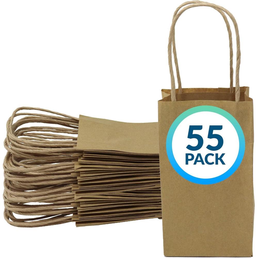 image:imageReli Small Gift Bags with Handles 55 Pack35x24x625 Brown Paper Gift Bags with Handles Kraft Paper MultiPurpose for Shopping Retail Gifts Takeout DIY Party Favors