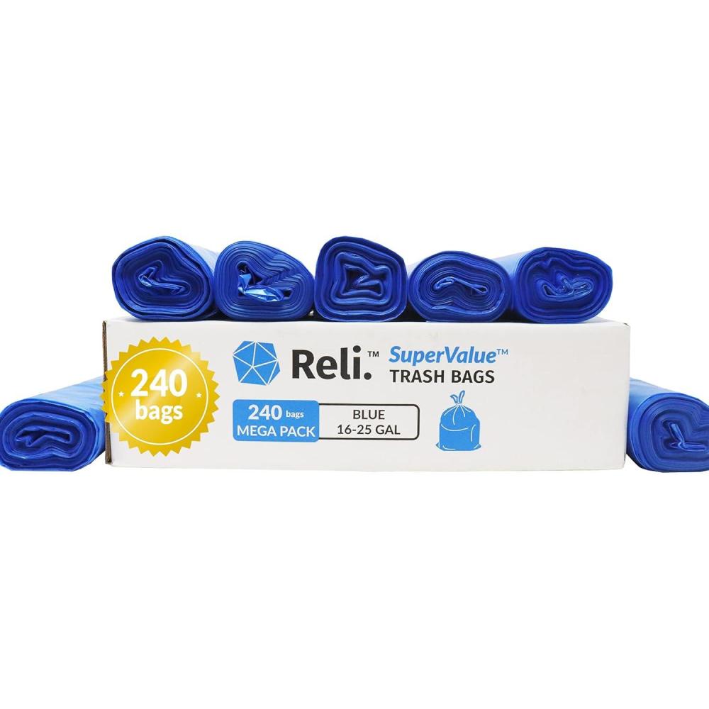 image:imageReli SuperValue 1625 Gallon Recycling Bags 240 Count Bulk Blue Trash Bags Commercial Can Liners