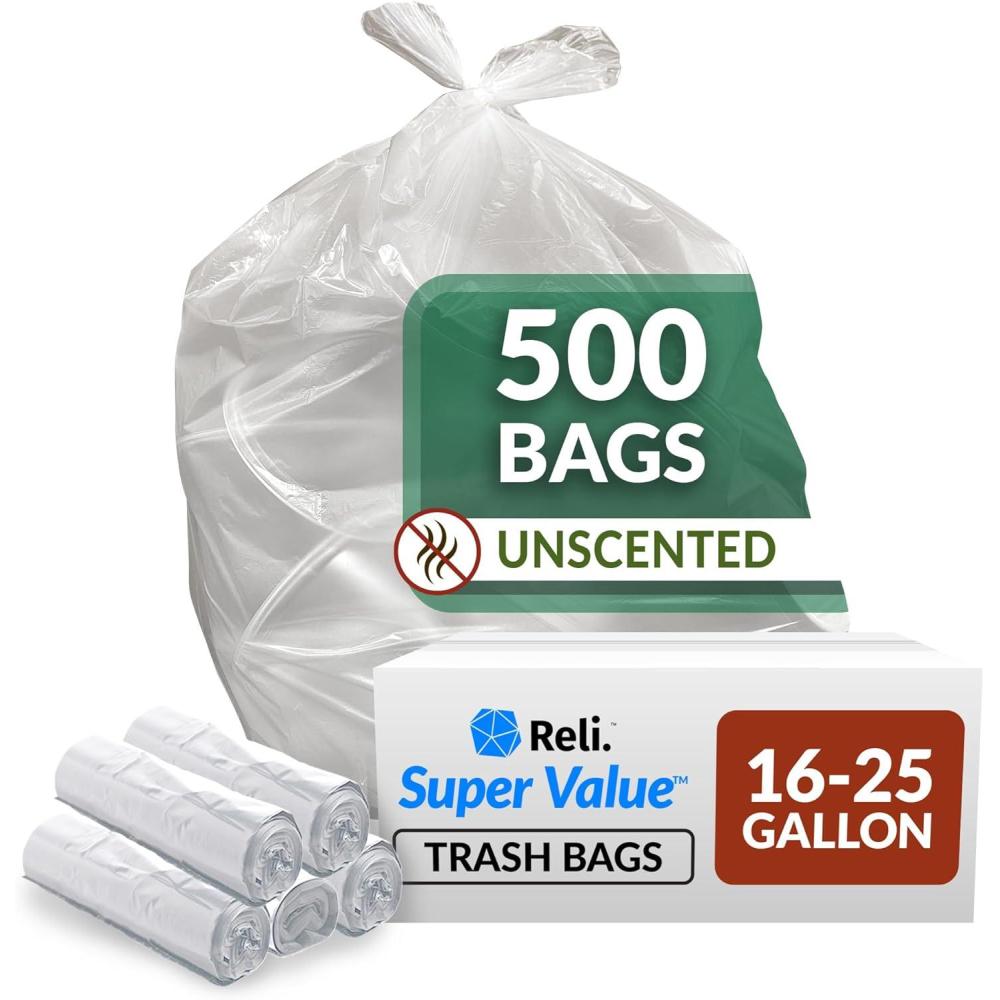 image:imageReli SuperValue 1625 Gallon Trash Bags 500 Count Bulk Clear Garbage bags
