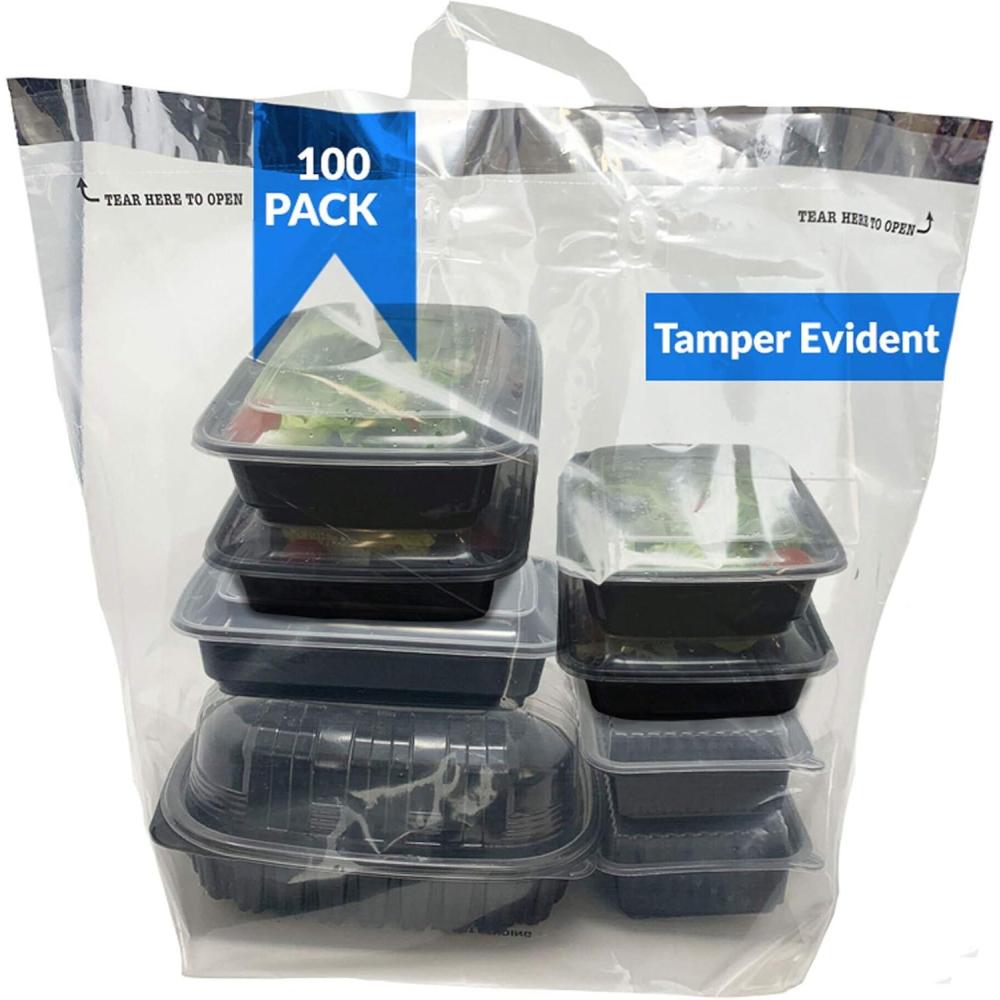 image:imageReli Tamper Evident To Go Bags 100 PcsLarge 21L x9W x1625H Clear Plastic Bags wHandles Reusable To Go BagCarry Out for Take Out Delivery Restaurant Adhesive Seal Tamper Proof