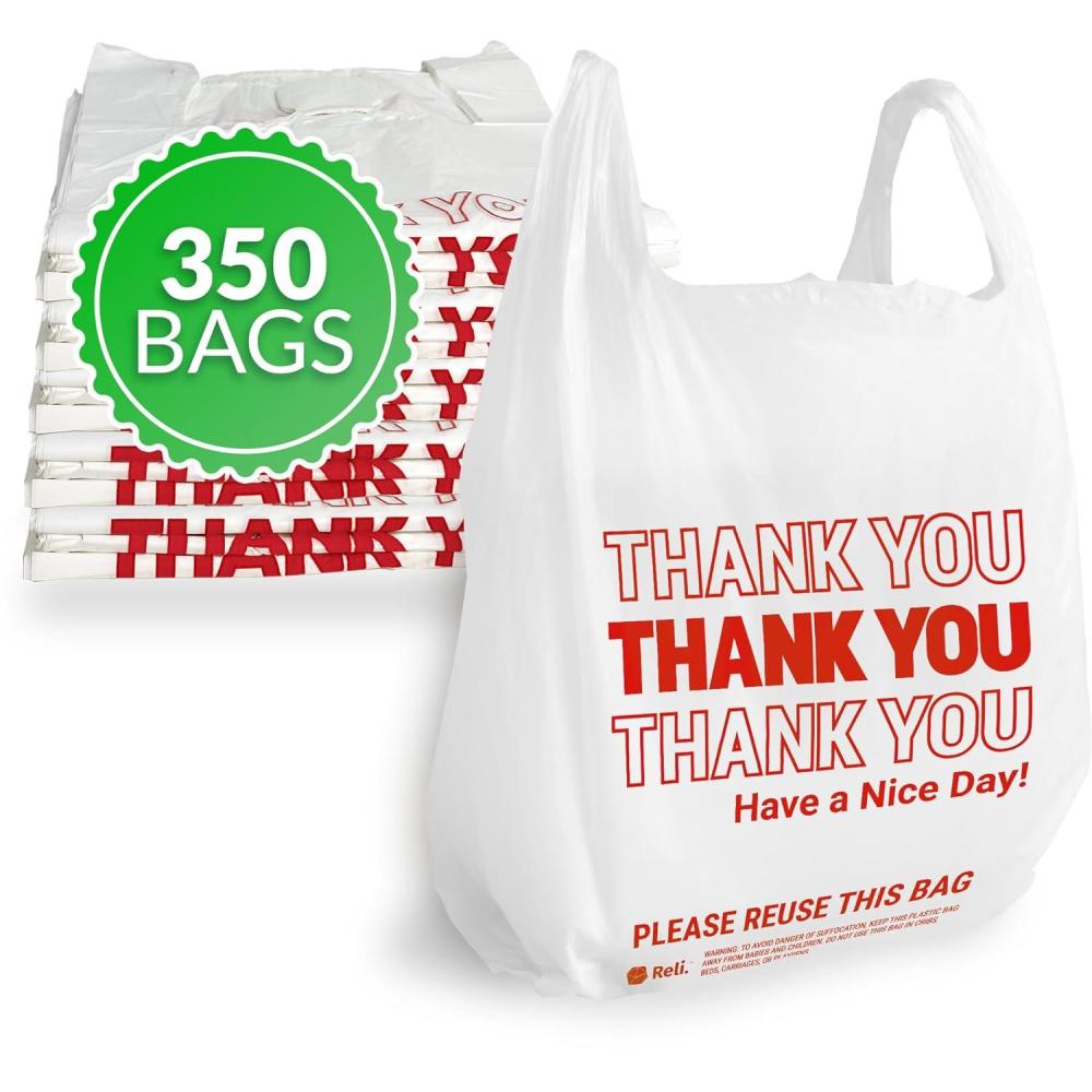 image:imageReli Thank You Plastic Bags 350 Count 115 x 65 x 21 White  Grocery Shopping Bag Restaurants Convenience Store