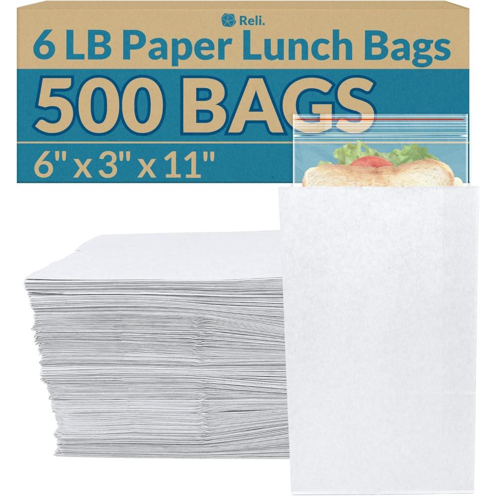 image:imageReli White Paper Bags 500 Count Paper Lunch Bags Ideal for Small Lunches and Crafts Perfect for Sandwiches and Snacks