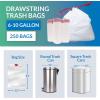 6-10 Gallon Trash Bags Drawstring | 250 Count | 22″x23″ | 6, 8, 10 Gallon Drawstring Garbage Bags | White Trash Can Liners | Small – Medium