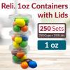 Reli. 1 oz Small Containers with Lids (250 Sets) | Jello Shot Cups with Lids | Clear Plastic Condiment Containers | Portion Cups, Sauce, Souffle | Stackable | Bulk