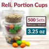 Reli. 3.25 oz Condiment Containers with Lids (500 sets) | Ideal for Sauce, Souffle, Samples, Jello Shot Cups | Disposable, BPA-Free Plastic | Small Containers 3.25oz, Bulk