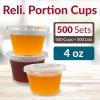 Reli. 4 oz Condiment Containers with Lids (500 sets) | Ideal for Sauce, Souffle, Samples, Jello Shot Cups | Disposable, BPA-Free Plastic | Small Containers 4oz, Bulk