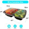 Reli. Meal Prep Containers, 30 oz. (50 Pack) – Black 2 Compartment Food Container with Lid, Microwavable Food Storage | Black Reusable Bento Box/Lunch Box for Meal Prep (30 oz)