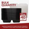 Reli. Meal Prep Containers, 32 oz. | 40 Pack | 3 Compartment Food Container w/Lids | Microwavable Food Storage, To Go | Black Reusable Bento Box/Lunch Box for Meal Prep