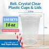 Reli. Plastic Cups with Lids 16 oz | 150 Sets | Clear Plastic Cups with Lids | To Go, Leak Proof | Use for Smoothies, Iced Coffee(150)