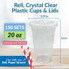 Reli. Plastic Cups with Lids 20 oz | 150 Sets | Clear Plastic Cups with Lids | To Go, Leak Proof | Use for Smoothies, Iced Coffee(150)